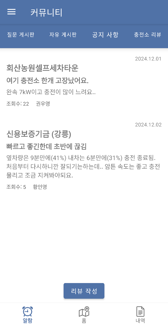 커뮤니티 게시판 화면